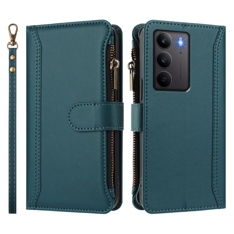 For Realme C75 4G Global / 14x 5G Global Magnetic Closure 9 Card Slots Zipper Leather Case with Hand Strap