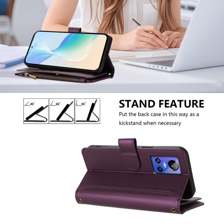 For Realme GT Neo3 Magnetic Closure 9 Card Slots Zipper Leather Case with Hand Strap