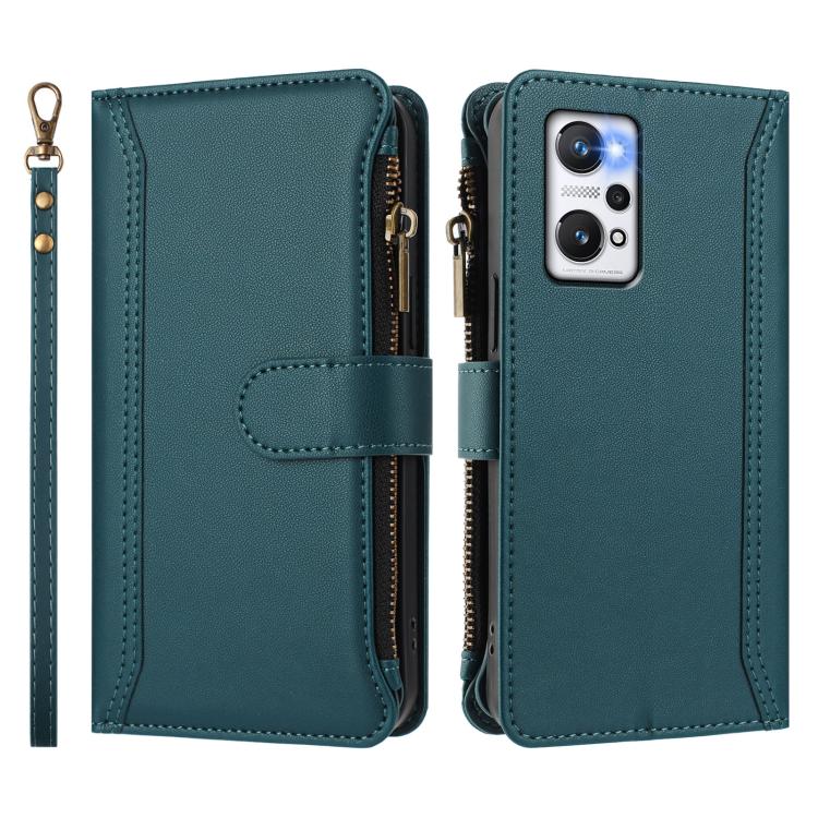 For Realme GT NEO 3T Magnetic Closure 9 Card Slots Zipper Leather Case with Hand Strap