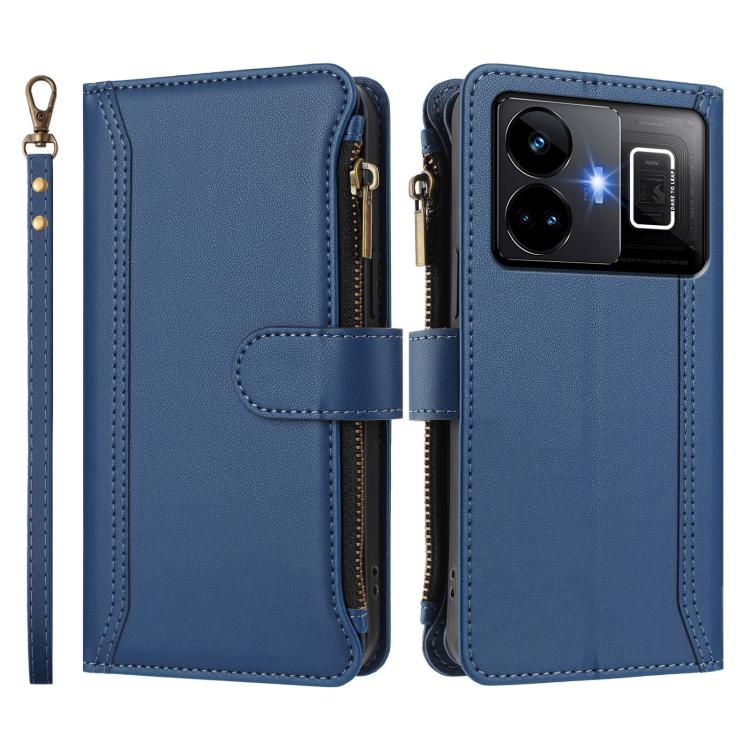 For Realme GT3 5G / GT Neo 5 240W Magnetic Closure 9 Card Slots Zipper Leather Case with Hand Strap