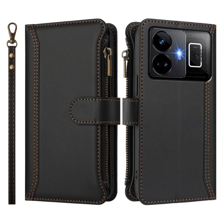 For Realme GT3 5G / GT Neo 5 240W Magnetic Closure 9 Card Slots Zipper Leather Case with Hand Strap