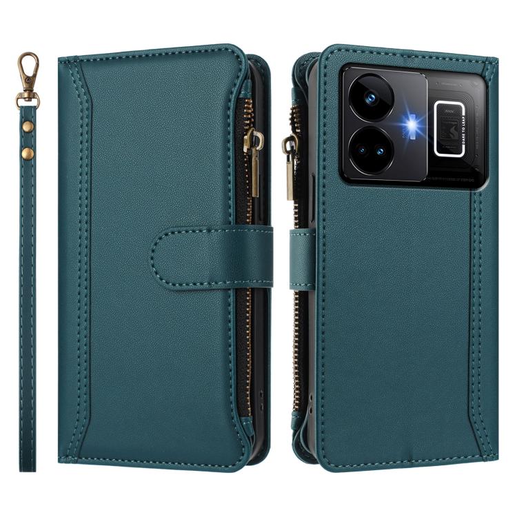 For Realme GT3 5G / GT Neo 5 240W Magnetic Closure 9 Card Slots Zipper Leather Case with Hand Strap