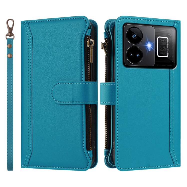 For Realme GT3 5G / GT Neo 5 240W Magnetic Closure 9 Card Slots Zipper Leather Case with Hand Strap