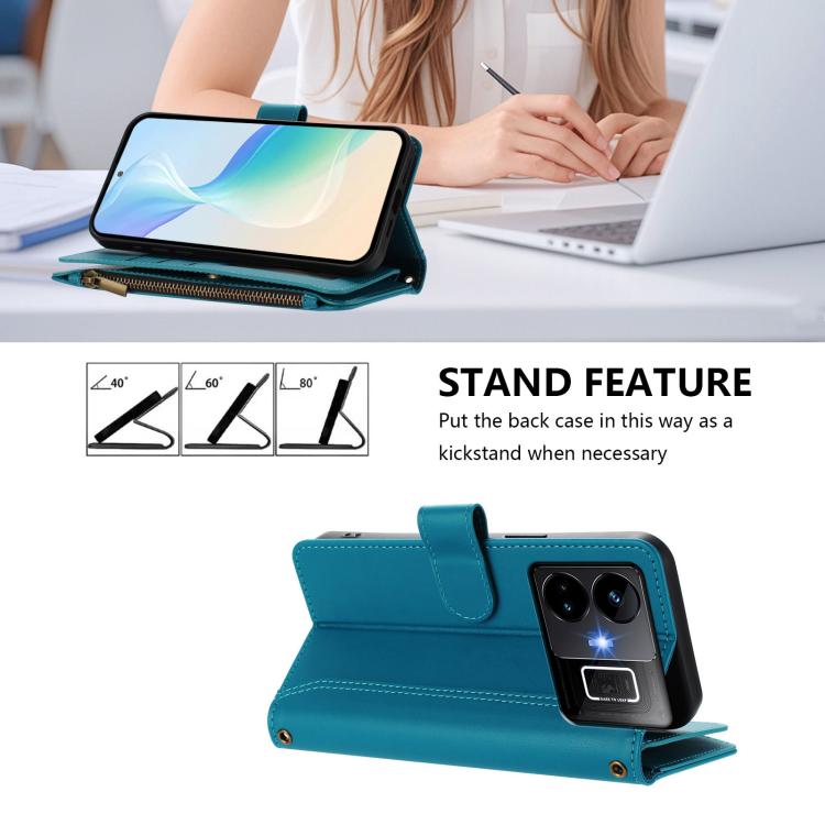 For Realme GT3 5G / GT Neo 5 240W Magnetic Closure 9 Card Slots Zipper Leather Case with Hand Strap