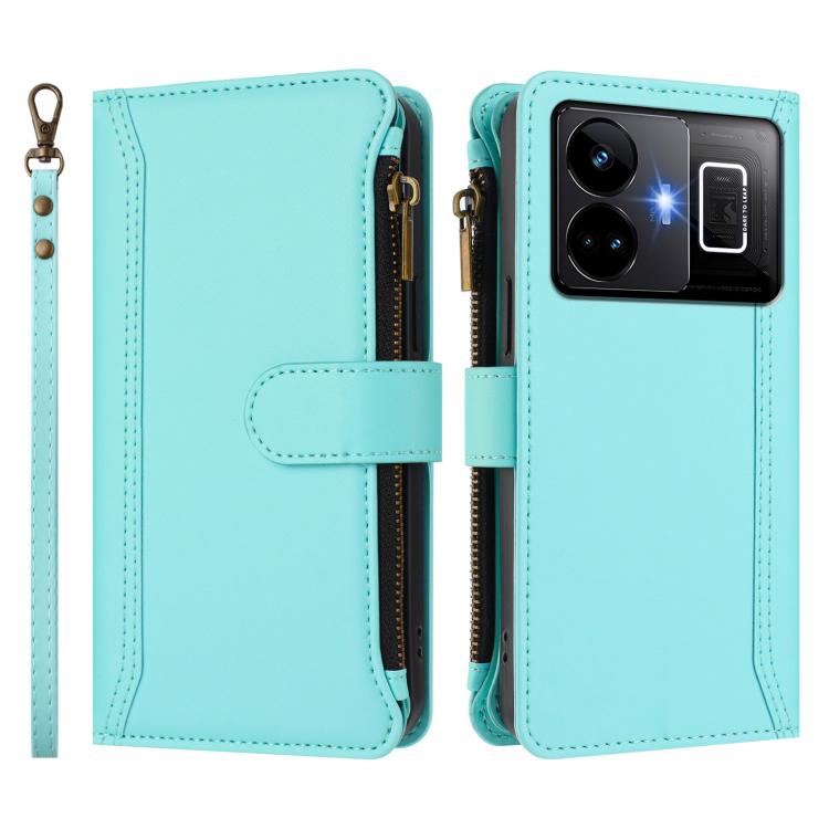 For Realme GT3 5G / GT Neo 5 240W Magnetic Closure 9 Card Slots Zipper Leather Case with Hand Strap