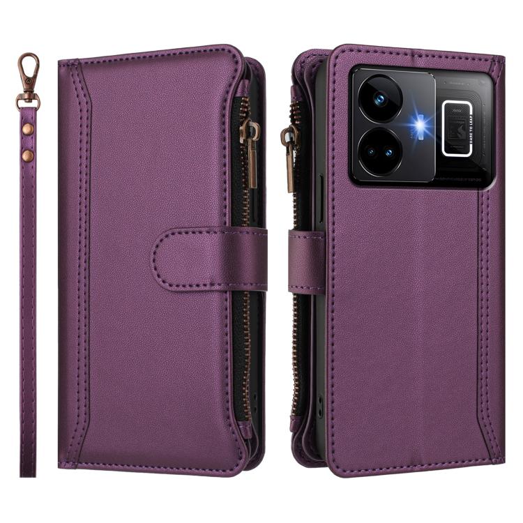 For Realme GT3 5G / GT Neo 5 240W Magnetic Closure 9 Card Slots Zipper Leather Case with Hand Strap
