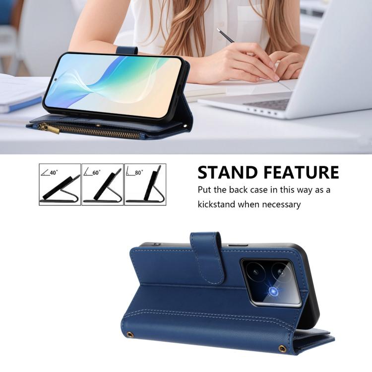 For Realme GT7 Magnetic Closure 9 Card Slots Zipper Leather Case with Hand Strap
