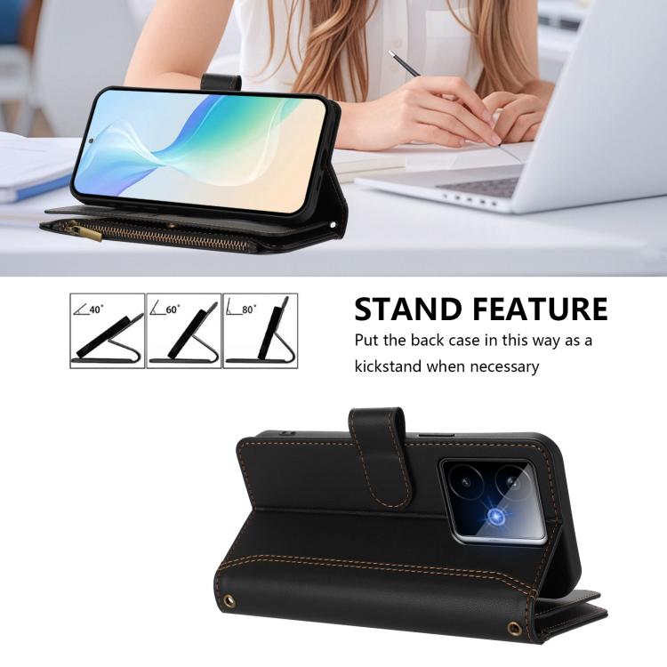For Realme GT7 Magnetic Closure 9 Card Slots Zipper Leather Case with Hand Strap