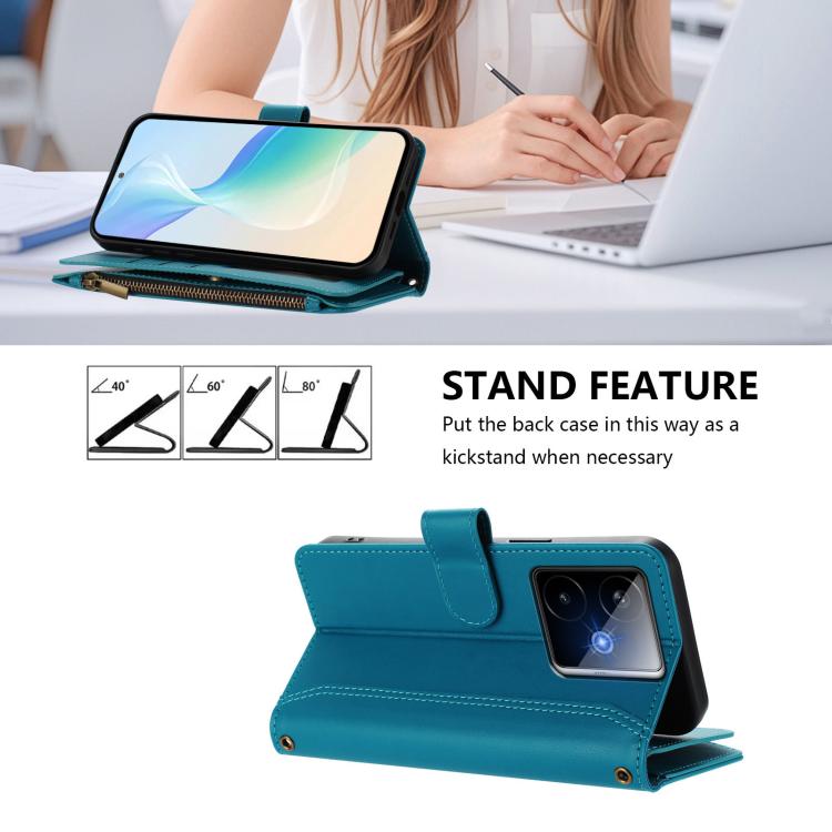 For Realme GT7 Magnetic Closure 9 Card Slots Zipper Leather Case with Hand Strap