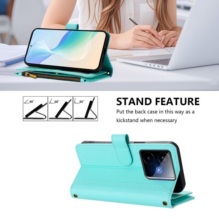 For Realme GT7 Magnetic Closure 9 Card Slots Zipper Leather Case with Hand Strap