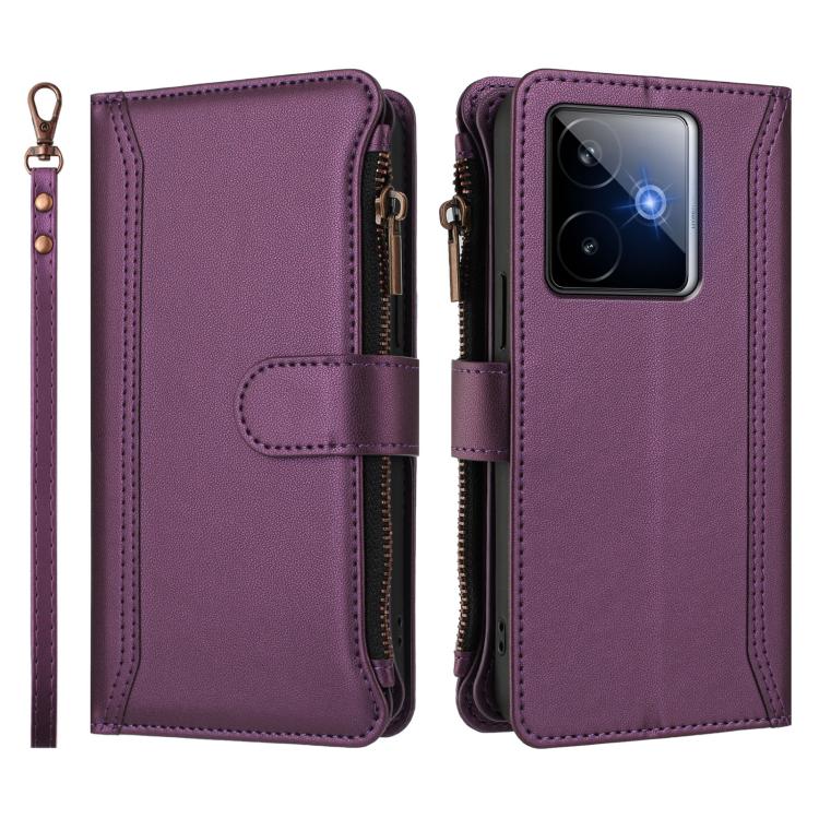 For Realme GT7 Magnetic Closure 9 Card Slots Zipper Leather Case with Hand Strap