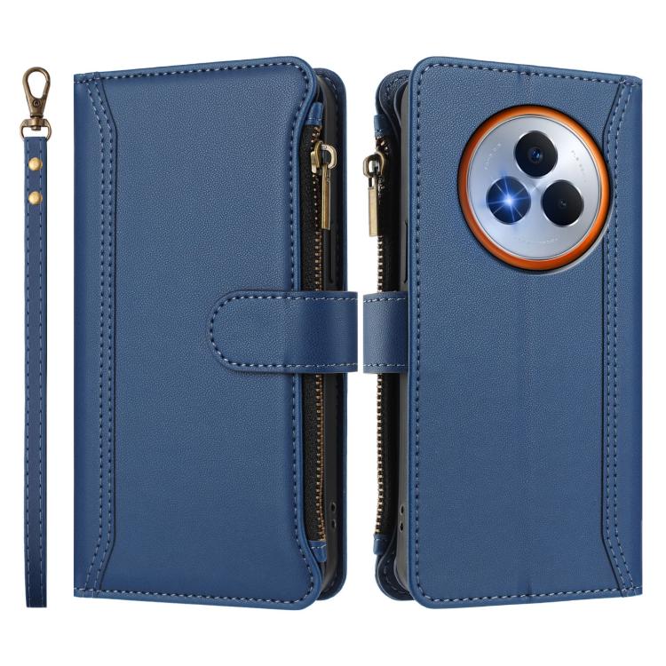 For Realme Narzo 80 Pro Magnetic Closure 9 Card Slots Zipper Leather Case with Hand Strap