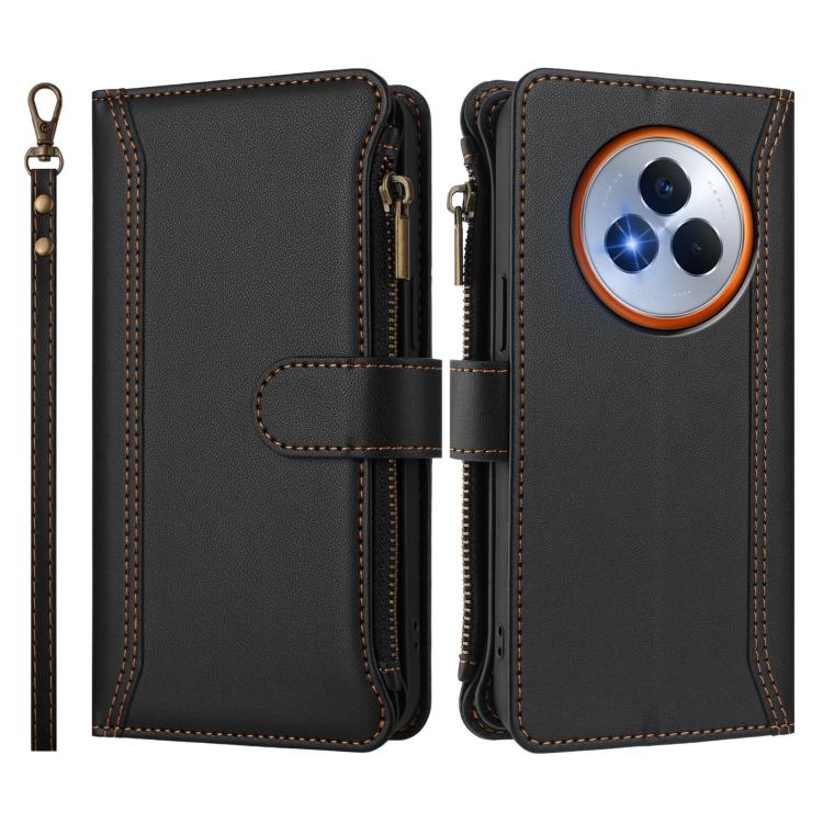 For Realme Narzo 80 Pro Magnetic Closure 9 Card Slots Zipper Leather Case with Hand Strap
