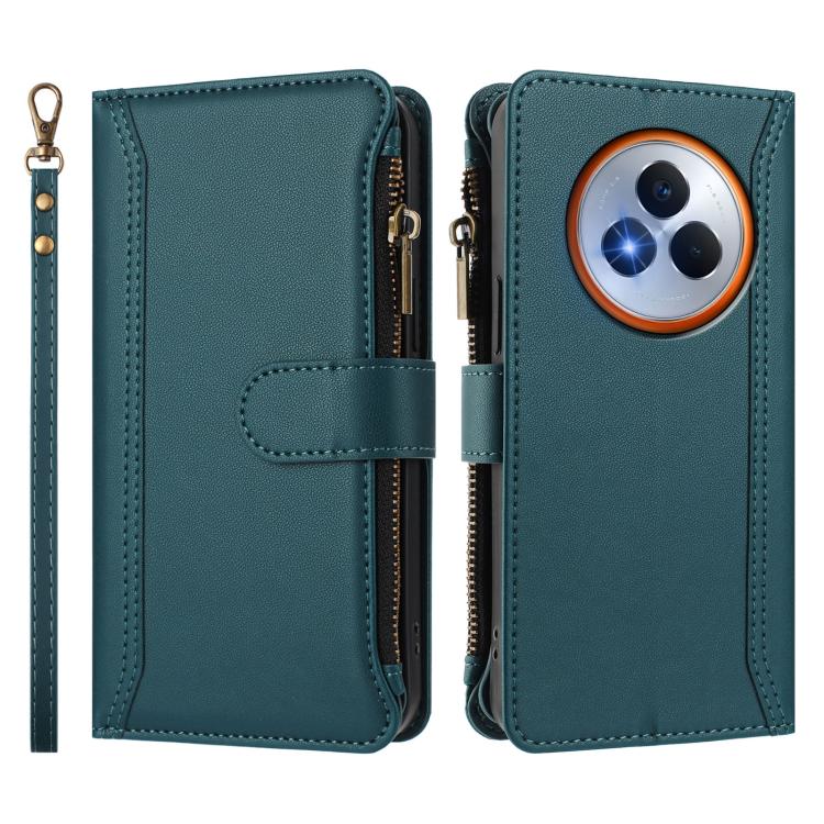 For Realme Narzo 80 Pro Magnetic Closure 9 Card Slots Zipper Leather Case with Hand Strap