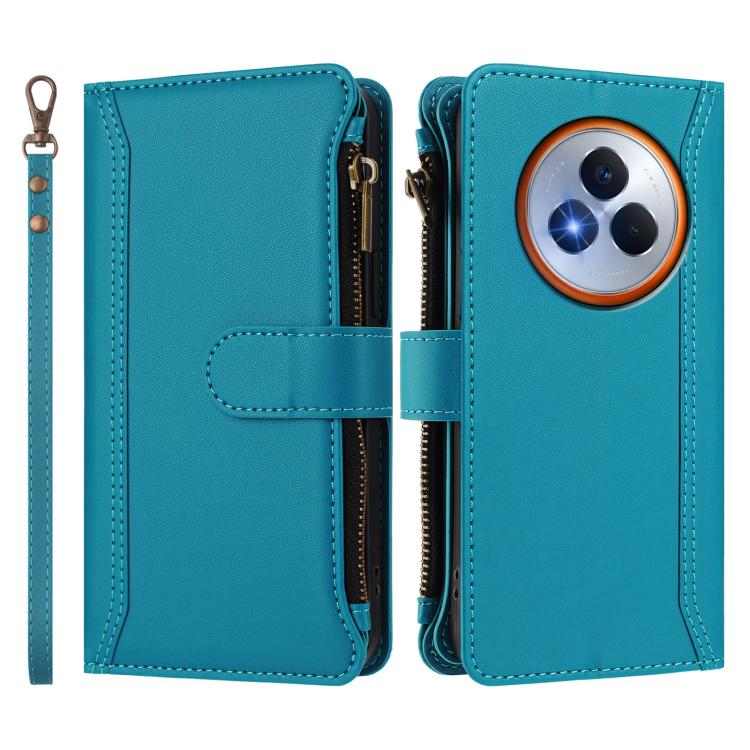 For Realme Narzo 80 Pro Magnetic Closure 9 Card Slots Zipper Leather Case with Hand Strap