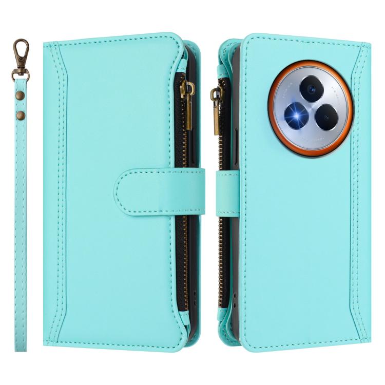 For Realme Narzo 80 Pro Magnetic Closure 9 Card Slots Zipper Leather Case with Hand Strap