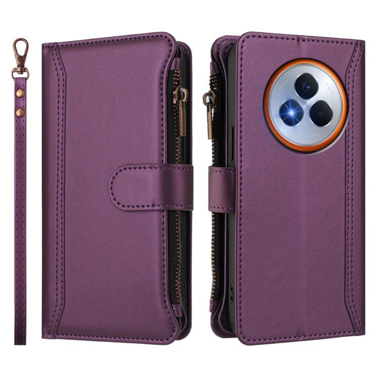 For Realme Narzo 80 Pro Magnetic Closure 9 Card Slots Zipper Leather Case with Hand Strap