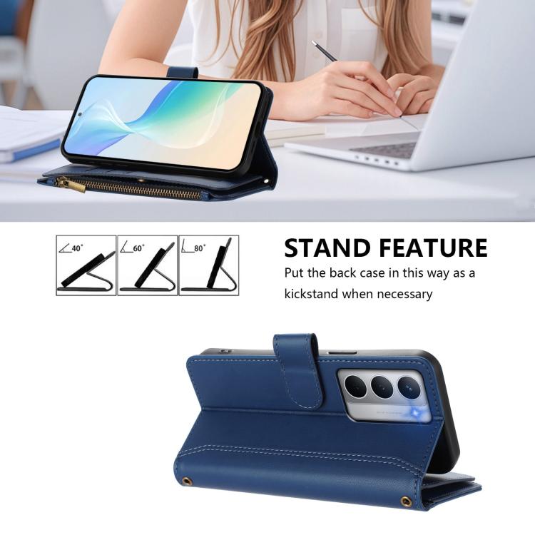 For Realme Narzo 80X Magnetic Closure 9 Card Slots Zipper Leather Case with Hand Strap