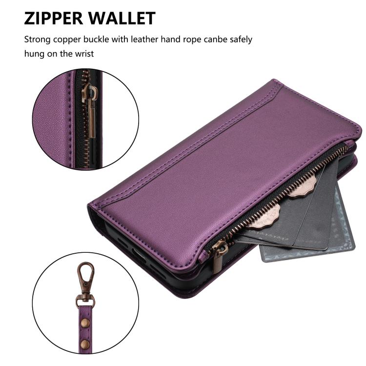For Realme Narzo 80X Magnetic Closure 9 Card Slots Zipper Leather Case with Hand Strap