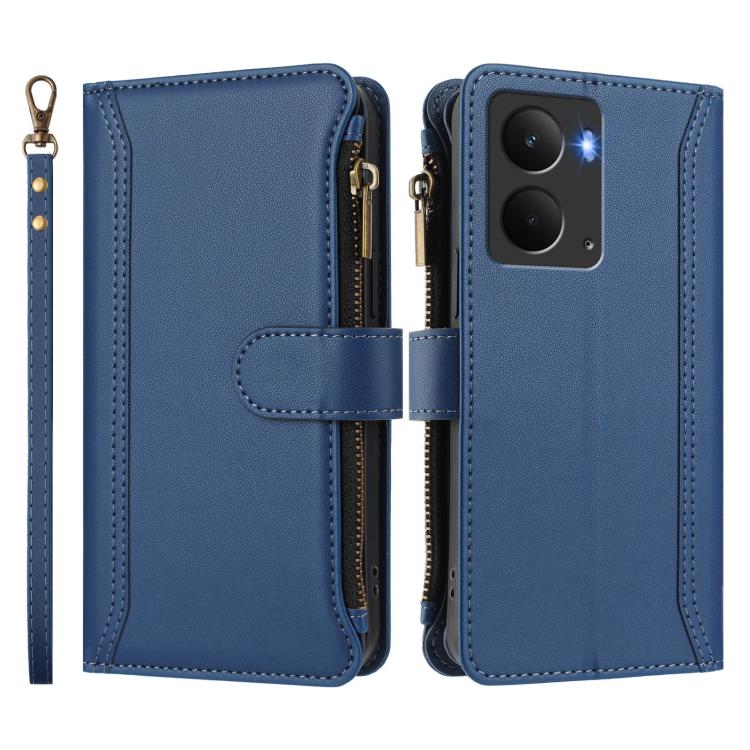 For Realme P3 5G Global Magnetic Closure 9 Card Slots Zipper Leather Case with Hand Strap