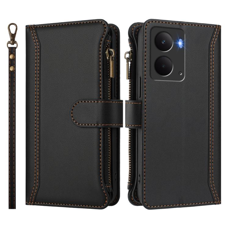 For Realme P3 5G Global Magnetic Closure 9 Card Slots Zipper Leather Case with Hand Strap