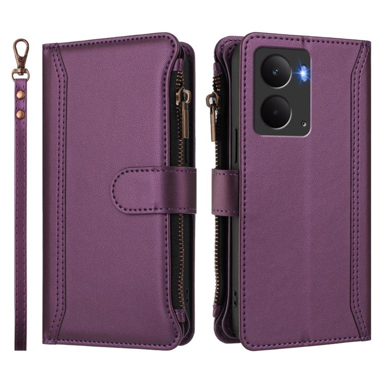 For Realme P3 5G Global Magnetic Closure 9 Card Slots Zipper Leather Case with Hand Strap