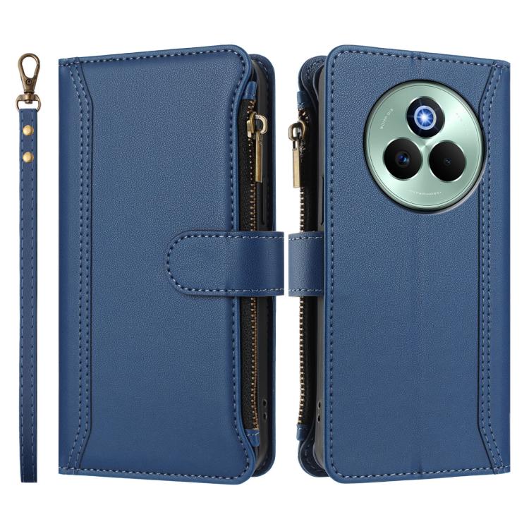 For Realme P3 Pro 5G  Global Magnetic Closure 9 Card Slots Zipper Leather Case with Hand Strap