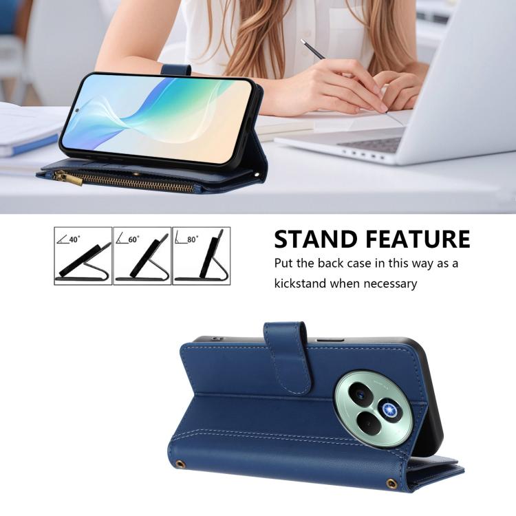 For Realme P3 Pro 5G  Global Magnetic Closure 9 Card Slots Zipper Leather Case with Hand Strap