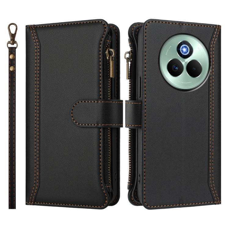 For Realme P3 Pro 5G  Global Magnetic Closure 9 Card Slots Zipper Leather Case with Hand Strap
