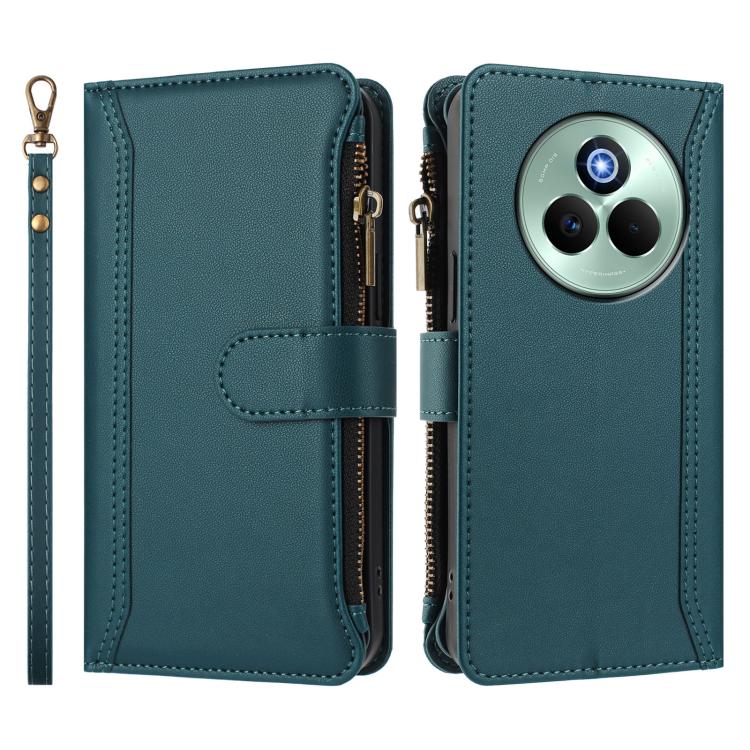 For Realme P3 Pro 5G  Global Magnetic Closure 9 Card Slots Zipper Leather Case with Hand Strap