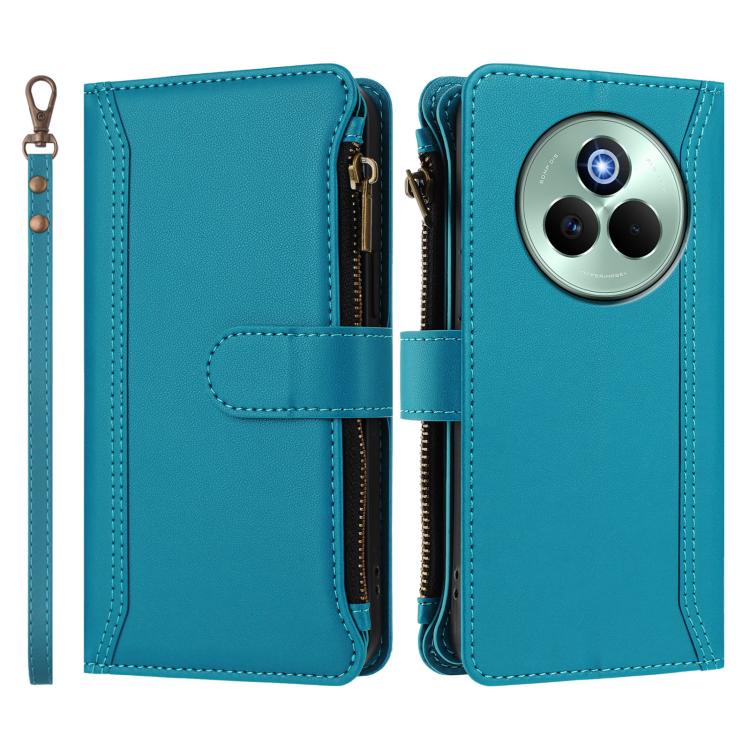 For Realme P3 Pro 5G  Global Magnetic Closure 9 Card Slots Zipper Leather Case with Hand Strap