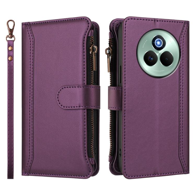 For Realme P3 Pro 5G  Global Magnetic Closure 9 Card Slots Zipper Leather Case with Hand Strap