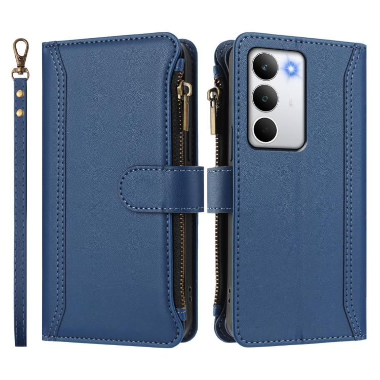 For Realme C71 4G Global Magnetic Closure 9 Card Slots Zipper Leather Case with Hand Strap
