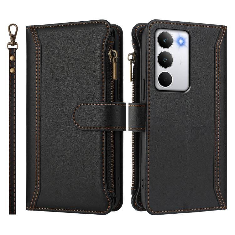 For Realme C71 4G Global Magnetic Closure 9 Card Slots Zipper Leather Case with Hand Strap