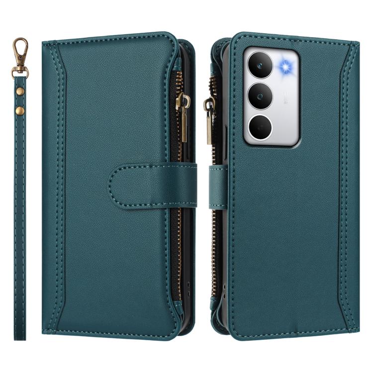 For Realme C71 4G Global Magnetic Closure 9 Card Slots Zipper Leather Case with Hand Strap