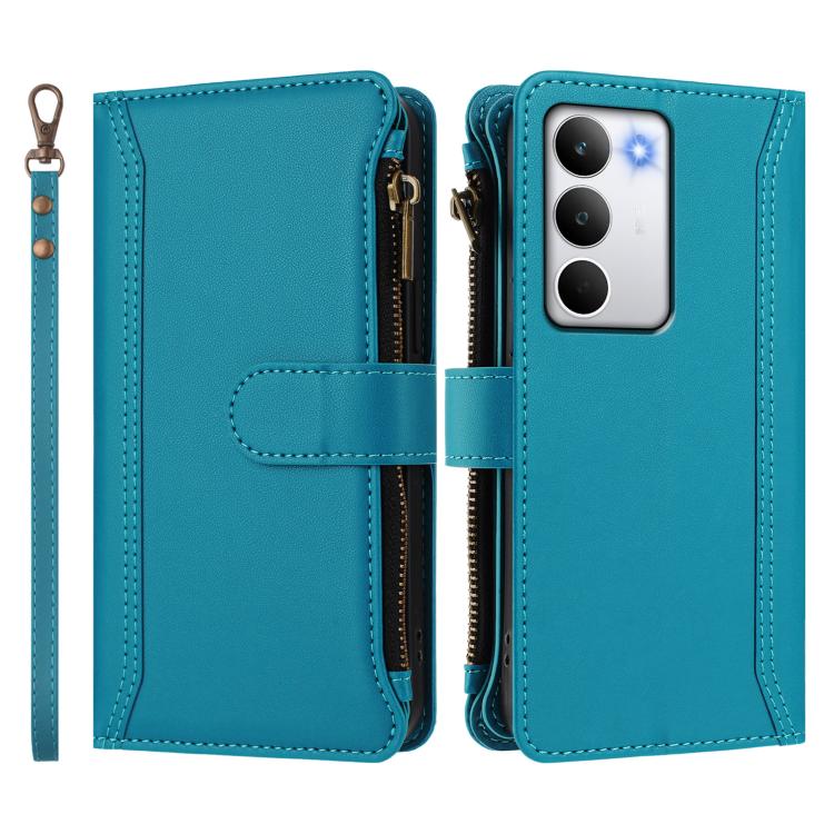 For Realme C71 4G Global Magnetic Closure 9 Card Slots Zipper Leather Case with Hand Strap