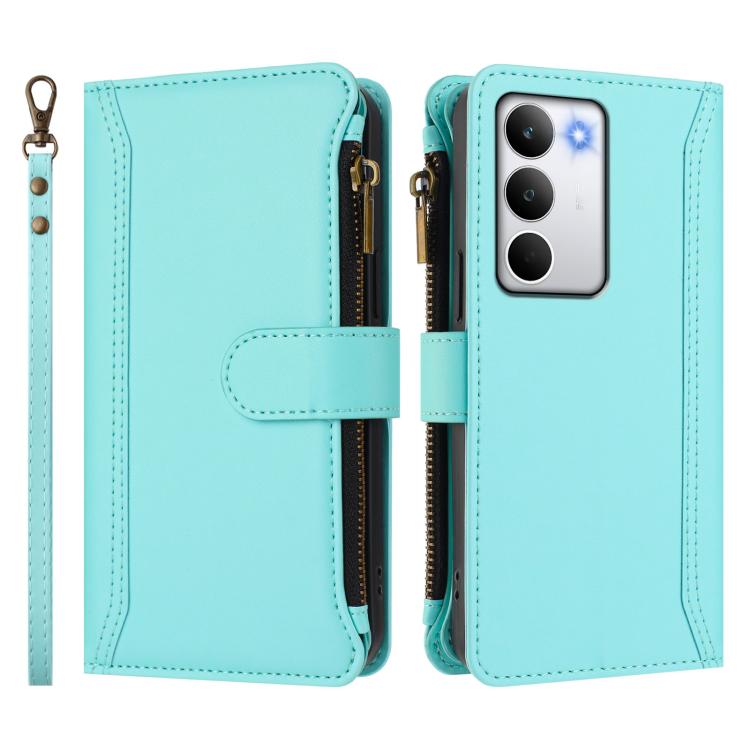 For Realme C71 4G Global Magnetic Closure 9 Card Slots Zipper Leather Case with Hand Strap