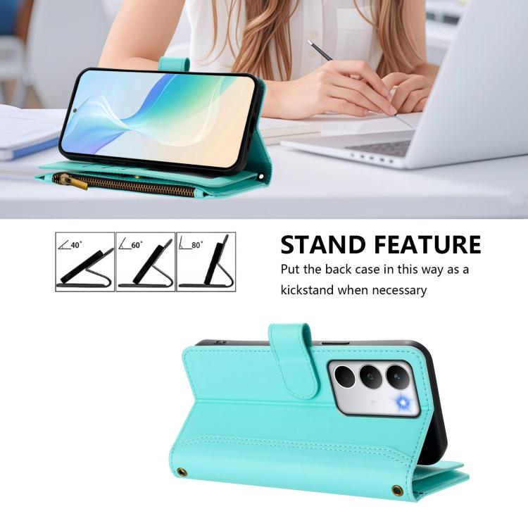 For Realme C71 4G Global Magnetic Closure 9 Card Slots Zipper Leather Case with Hand Strap