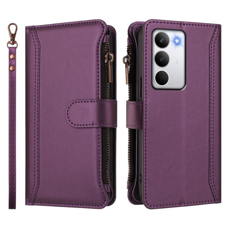 For Realme C71 4G Global Magnetic Closure 9 Card Slots Zipper Leather Case with Hand Strap