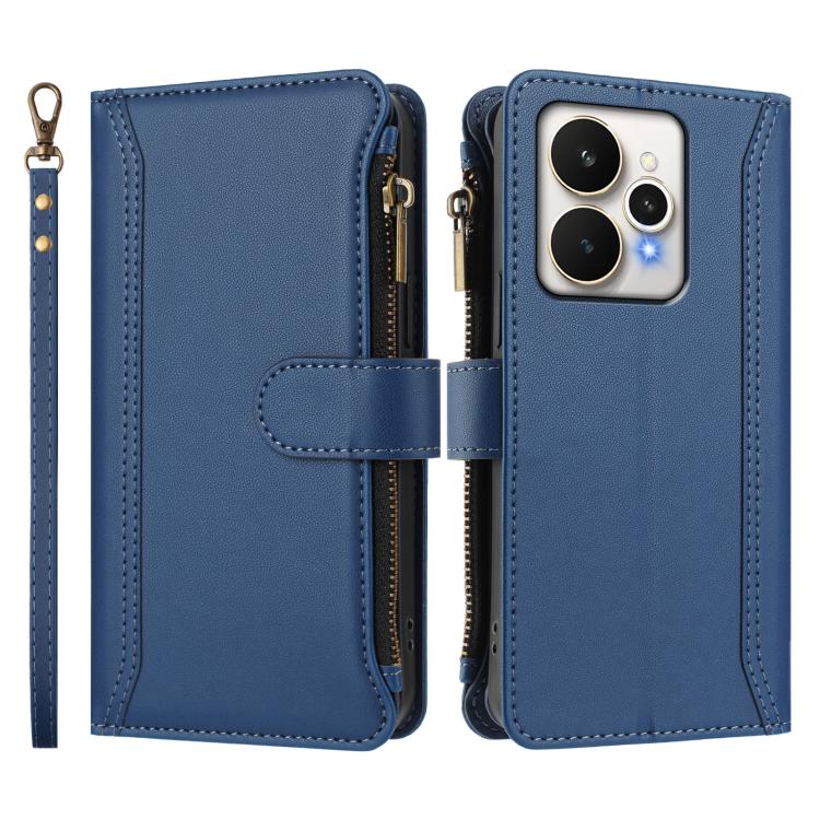 For Realme 15 / 15 Pro 5G Global Magnetic Closure 9 Card Slots Zipper Leather Case with Hand Strap
