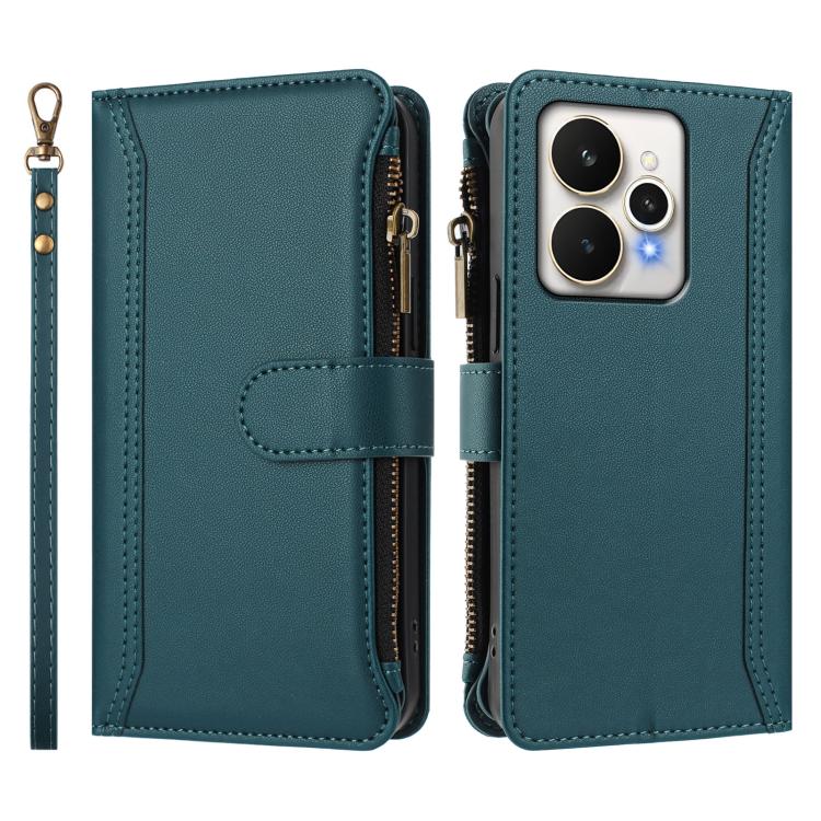 For Realme 15 / 15 Pro 5G Global Magnetic Closure 9 Card Slots Zipper Leather Case with Hand Strap