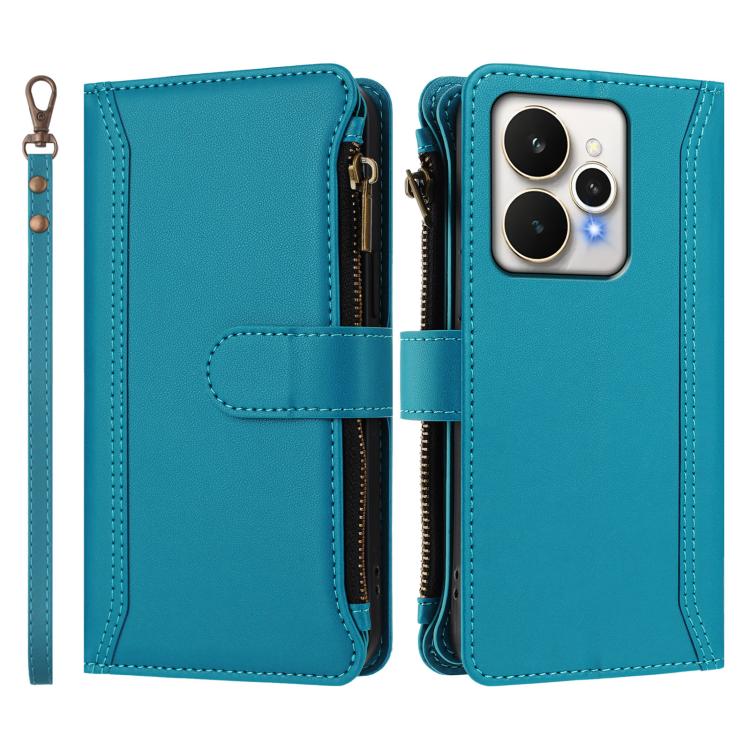 For Realme 15 / 15 Pro 5G Global Magnetic Closure 9 Card Slots Zipper Leather Case with Hand Strap