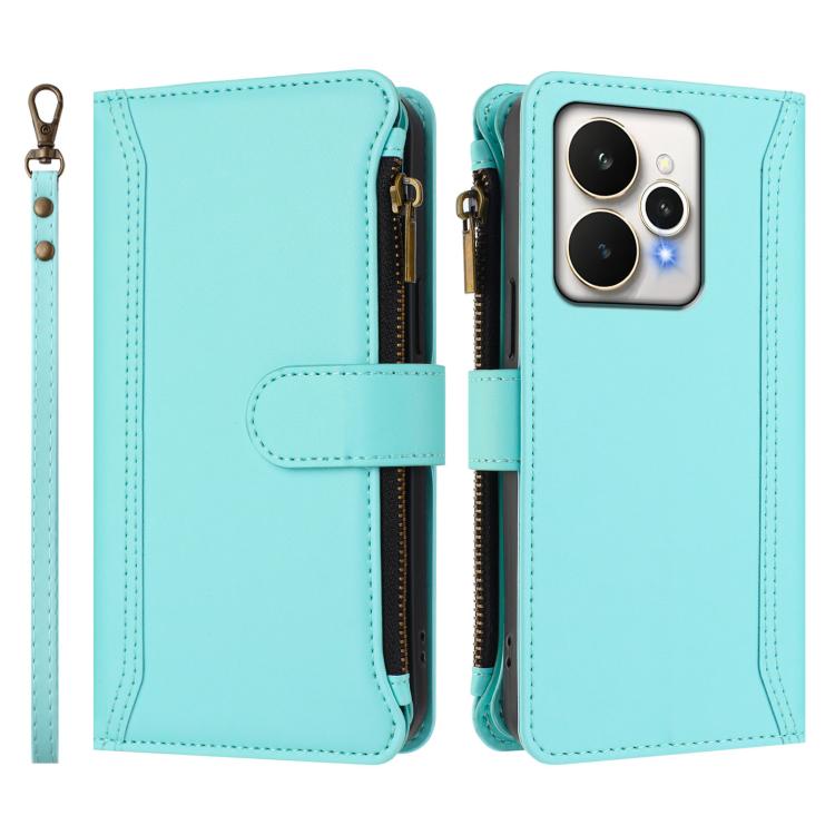 For Realme 15 / 15 Pro 5G Global Magnetic Closure 9 Card Slots Zipper Leather Case with Hand Strap