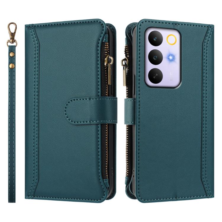 For Realme C85 5G / 15x 5G India Magnetic Closure 9 Card Slots Zipper Leather Case with Hand Strap