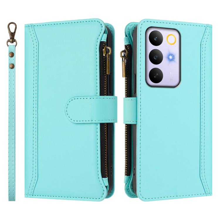 For Realme C85 5G / 15x 5G India Magnetic Closure 9 Card Slots Zipper Leather Case with Hand Strap