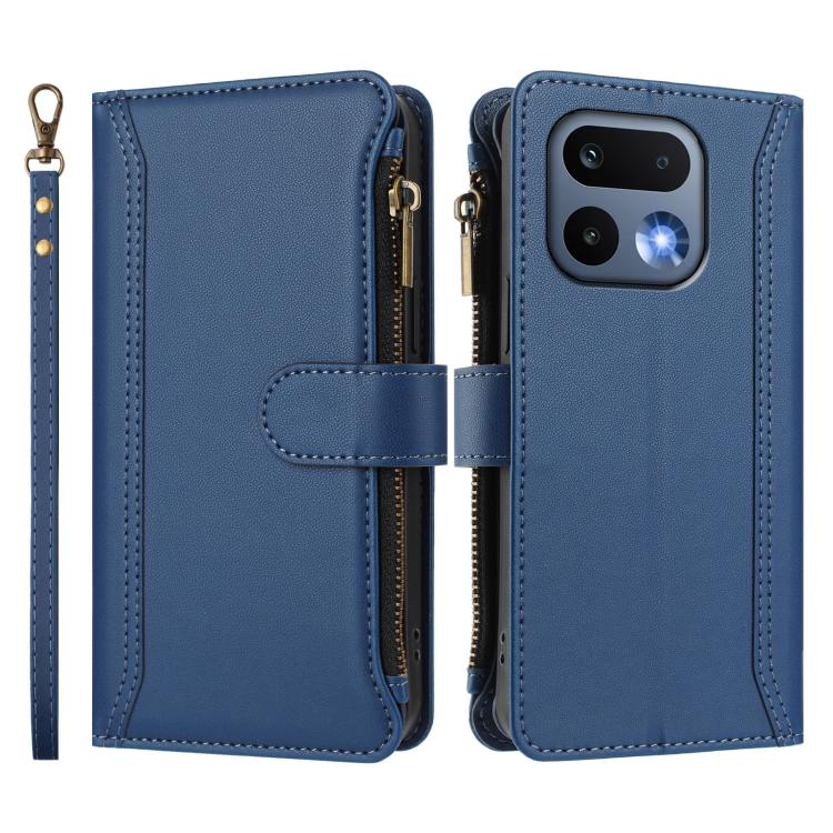 For Realme 16 Pro 5G Global Magnetic Closure 9 Card Slots Zipper Leather Case with Hand Strap