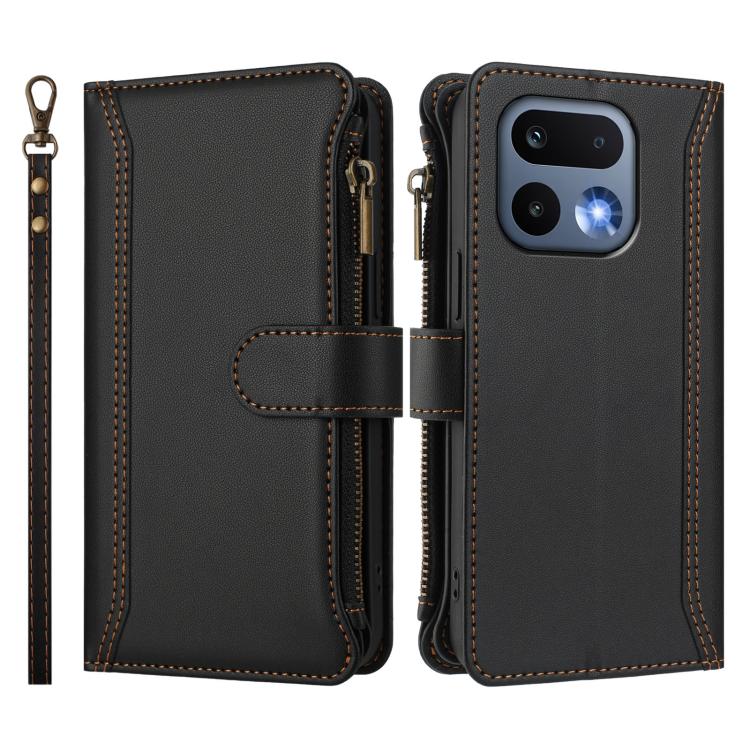 For Realme 16 Pro 5G Global Magnetic Closure 9 Card Slots Zipper Leather Case with Hand Strap