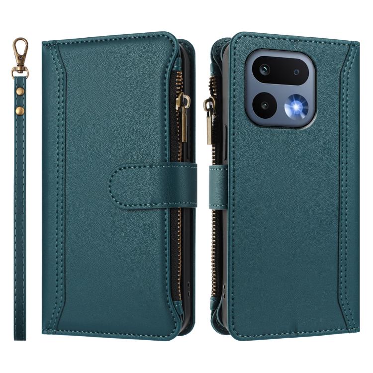 For Realme 16 Pro 5G Global Magnetic Closure 9 Card Slots Zipper Leather Case with Hand Strap