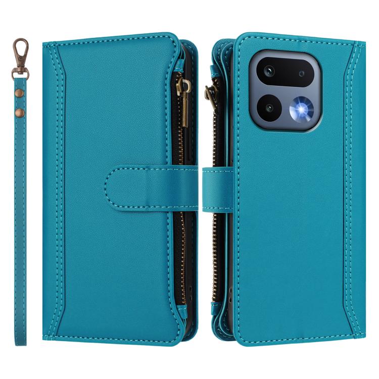 For Realme 16 Pro 5G Global Magnetic Closure 9 Card Slots Zipper Leather Case with Hand Strap