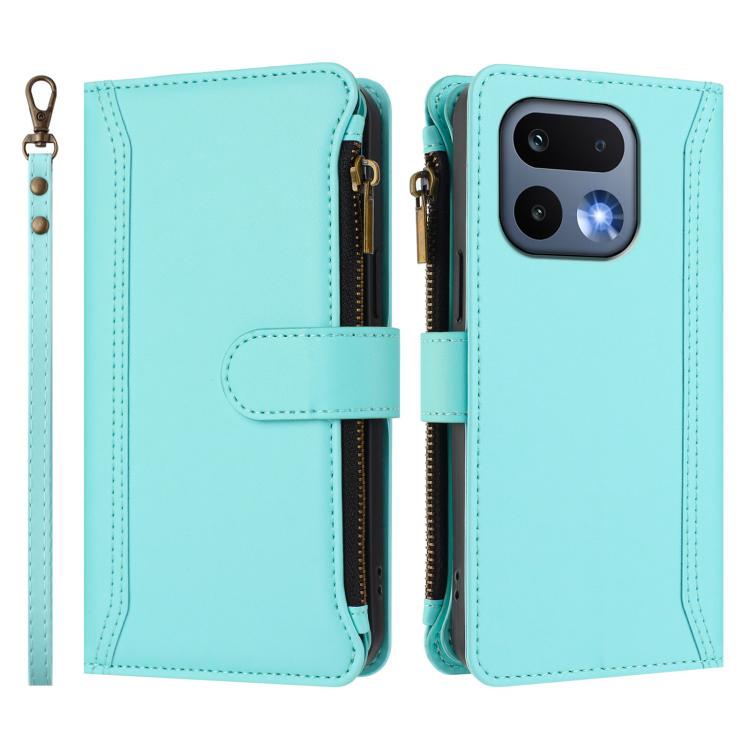 For Realme 16 Pro 5G Global Magnetic Closure 9 Card Slots Zipper Leather Case with Hand Strap